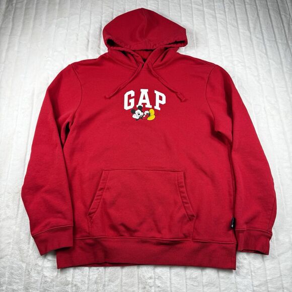 GAP x Disney Mickey Mouse Red Hoodie Men's L Logo Graphic Print Cotton Comfort - Picture 1 of 10
